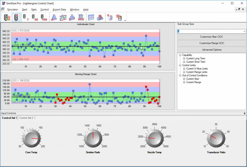 SimWare Pro control chart simulation